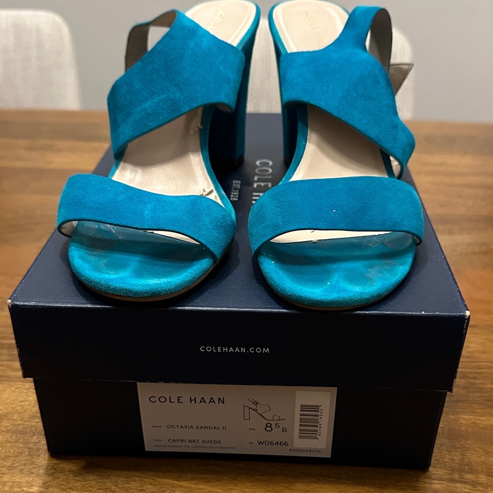 Cole Haan Capri Blue Suede Slingback Block Heel Sandals